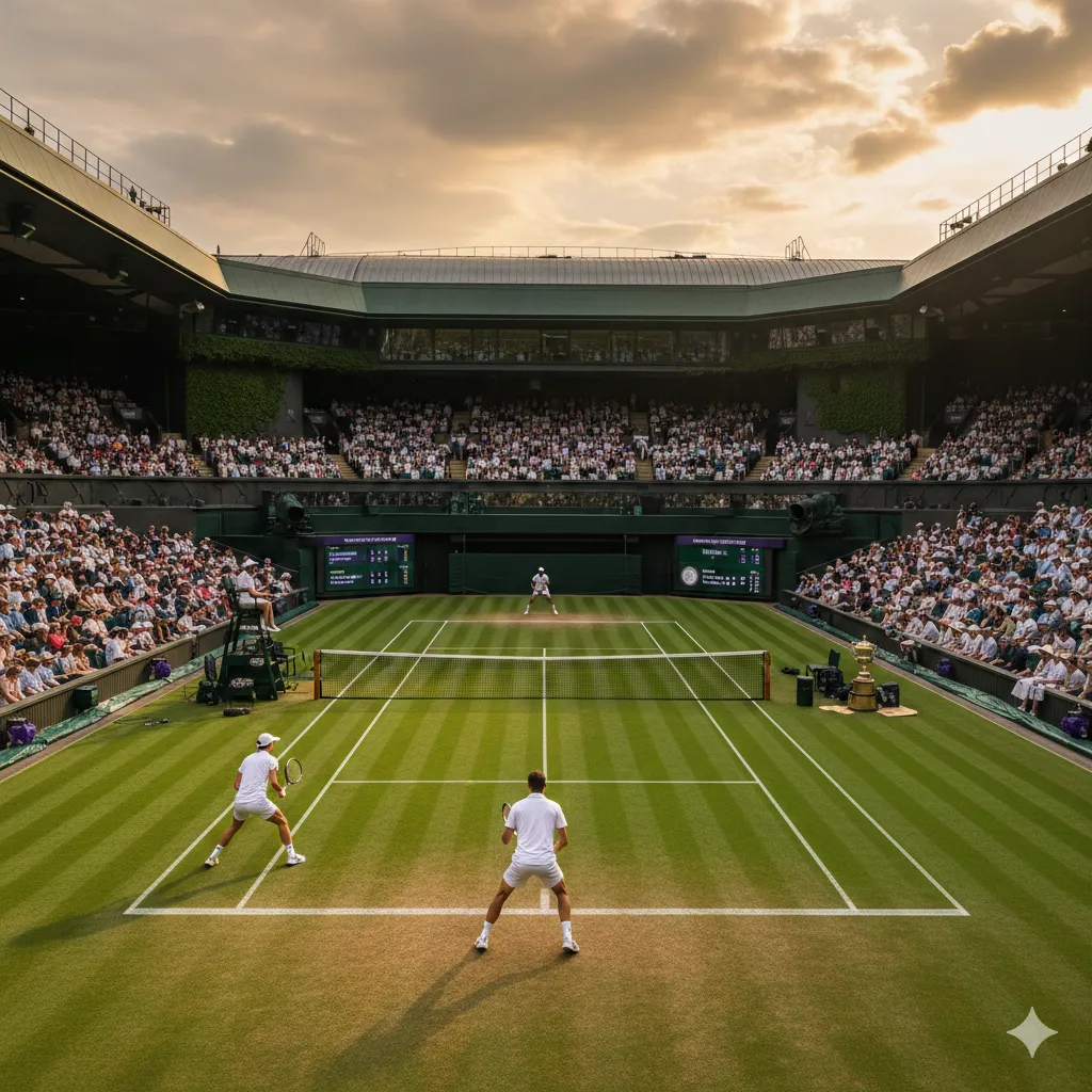 溫網草地球場比賽畫面，呈現2026溫網網球賽事場景